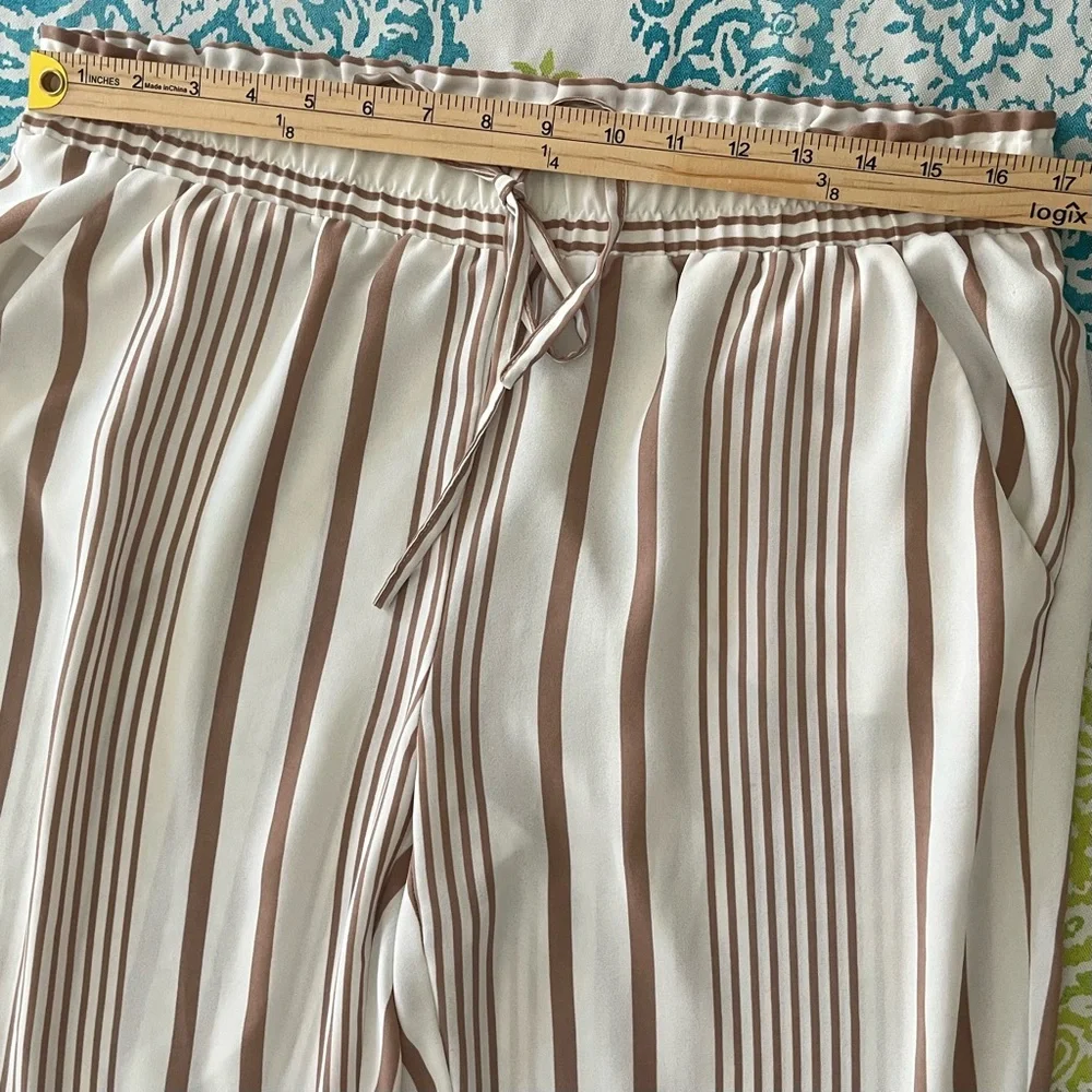 NYCC Striped Boho Tapered Pants L Neutral White Tan Coastal - Picture 6 of 9